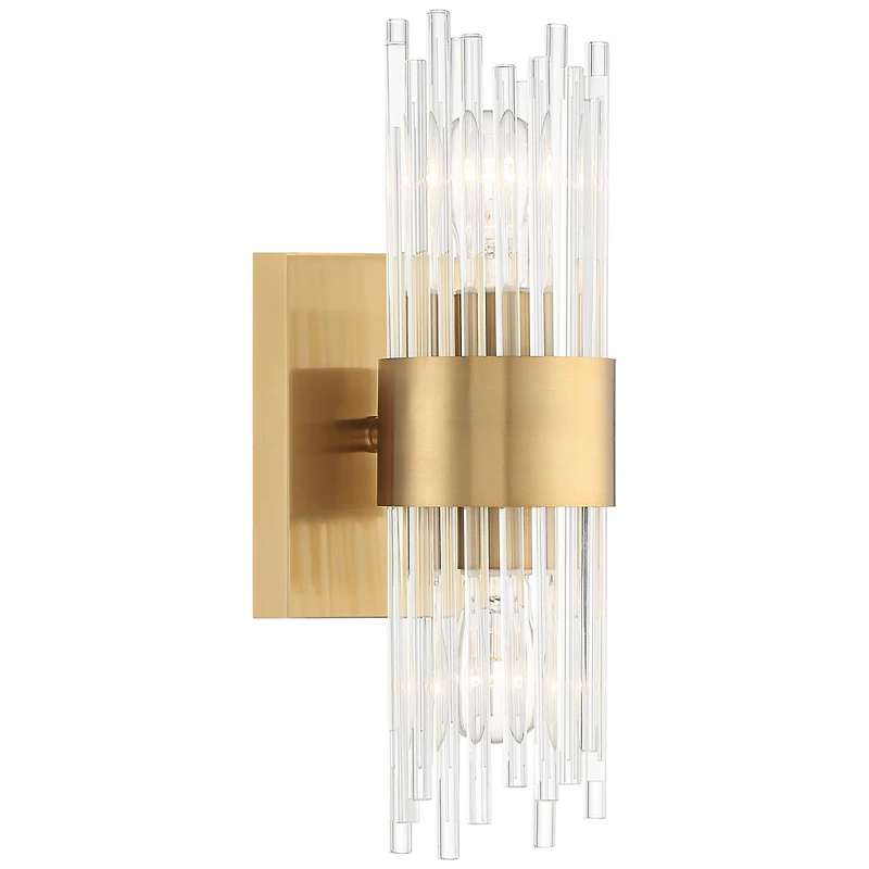 Stiffel Gillery Modern Wall Light Sconce Warm Brass Hardwire 5" 2-Light Fixture Clear Glass Rods for Bedroom Bathroom Vanity Reading Living Room