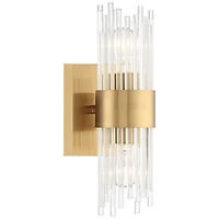 Stiffel Gillery Modern Wall Light Sconce Warm Brass Hardwire 5" 2-Light Fixture Clear Glass Rods for Bedroom Bathroom Vanity Reading Living Room