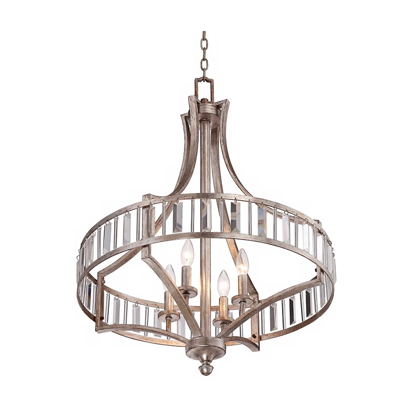 Vienna Full Spectrum Soft Silver Chandelier 24" Wide Crystal Glass 4-Light Fixture for Dining Room House Kitchen Bedroom