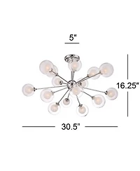 Modern Ceiling Light Semi Flush Mount Fixture Chrome 30.75" Wide 15-Light Sputnik Style Double Clear Frosted Glass for Bedroom Kitchen Living Roo