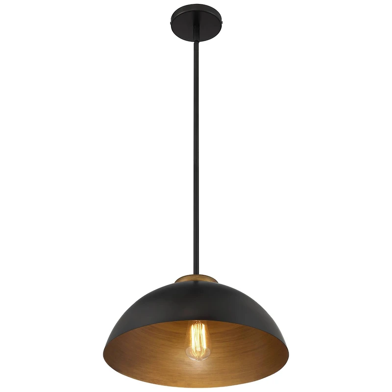 Janie Black Gold Pendant Light 15.50" Wide Modern Industrial Dome Metal Shade Fixture for Dining Room House Foyer Kitchen Entryway Bedroom Living