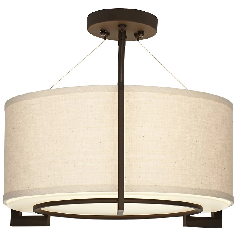 Possini Euro Design Stinson Modern Ceiling Light Semi Flush Mount Fixture 17 1/4" Wide Bronze 3-Light Linen Drum Shade for Bedroom Kitchen Living