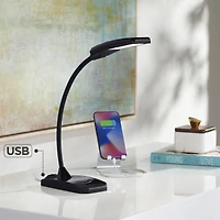 360 Lighting Ricky Modern Desk Lamp 13 3/4" High Black with Usb Charging Port Led Gooseneck Touch On Off Dimmer for Bedroom Bedside Office House