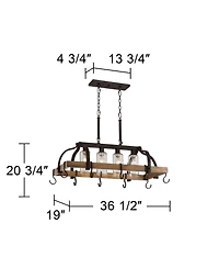 Franklin Iron Works Eldrige Bronze Wood Finish Pot Rack Linear Pendant Chandelier Lighting 36 1/2" Wide Rustic Farmhouse Clear Seed Glass 4-Light Fixt