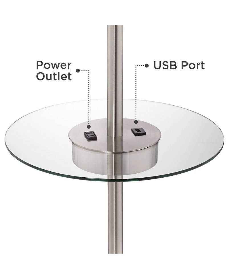 360 Lighting Caper Modern Floor Lamp with Tray Table 60 1/2" Tall Brushed Nickel Usb and Ac Power Outlet Off White Fabric Drum Shade for Living R