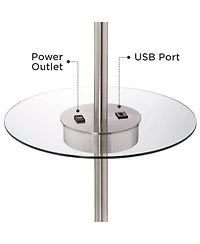 360 Lighting Caper Modern Floor Lamp with Tray Table 60 1/2" Tall Brushed Nickel Usb and Ac Power Outlet Off White Fabric Drum Shade for Living R