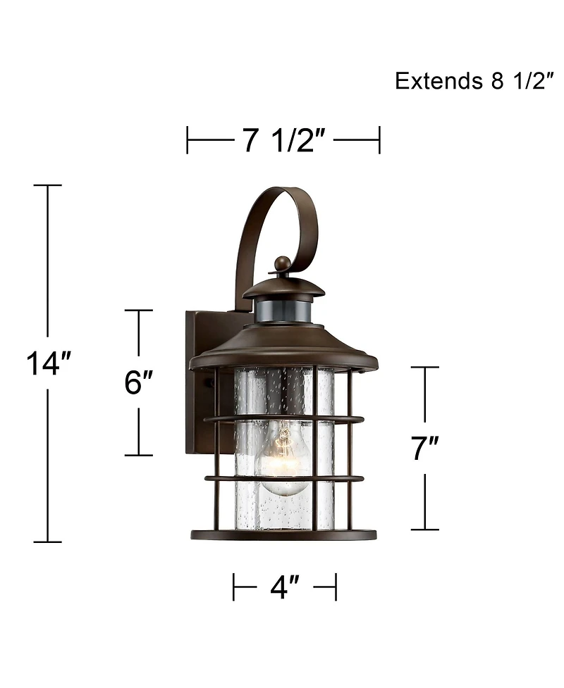 Hogan Vintage-like Outdoor Wall Light Fixture Oil Rubbed Bronze 14" Seedy Glass Dusk to Dawn Motion Sensor for Exterior House Porch Patio Outside