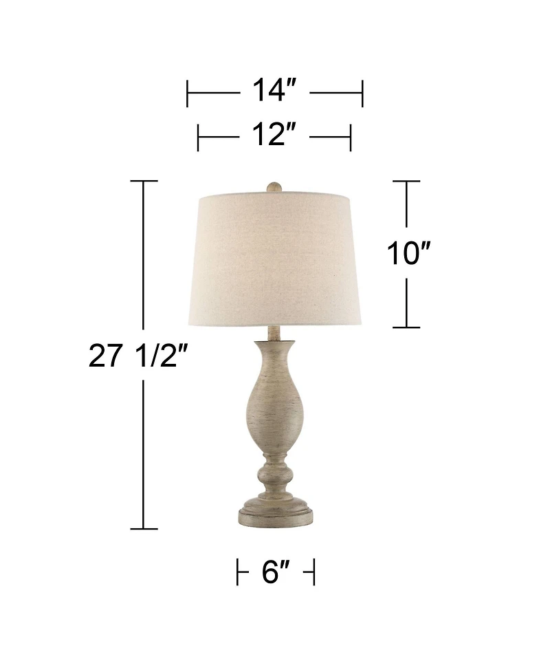 Regency Hill Serena Country Cottage Table Lamps 27 1/2" Tall Set of 2 Beige Gray Oatmeal Fabric Drum Shade for Bedroom Living Room Bedside Nights