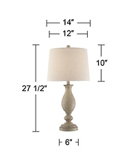 Regency Hill Serena Country Cottage Table Lamps 27 1/2" Tall Set of 2 Beige Gray Oatmeal Fabric Drum Shade for Bedroom Living Room Bedside Nights