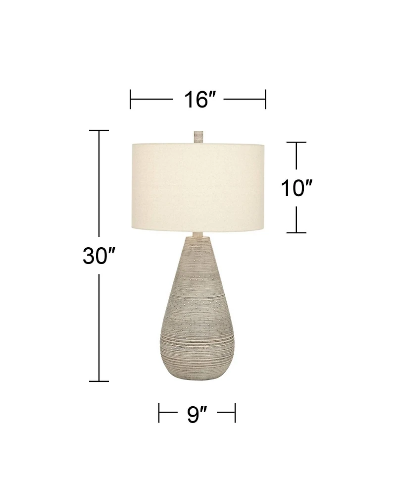 360 Lighting Julio Modern Table Lamp 30" Tall Natural Gray Ceramic Oatmeal Drum Shade for Bedroom Living Room Bedside Nightstand Office Kids Hous