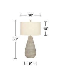 360 Lighting Julio Modern Table Lamp 30" Tall Natural Gray Ceramic Oatmeal Drum Shade for Bedroom Living Room Bedside Nightstand Office Kids Hous