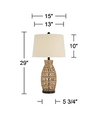 360 Lighting San Carlos Coastal Modern Table Lamps 29" Tall Set of 2 Natural Rattan Wicker Oatmeal Fabric Drum Shade for Bedroom Living Room Beds