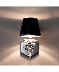 Manhattan Modern Wall Light Sconces Set of 2 Chrome Metal Hardwired 6" Fixture Clear Crystal Black Paper Drum Shade for Bedroom Bathroom Vanity Living