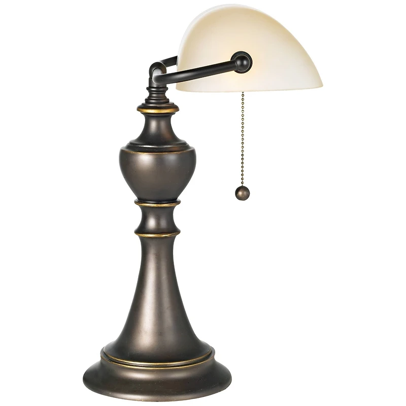 Haddington Traditional Piano Banker Table Lamp 16" High Antique Bronze Dark Brown Metal Alabaster Glass Shade Decor for Bedroom House Bedside Nightsta