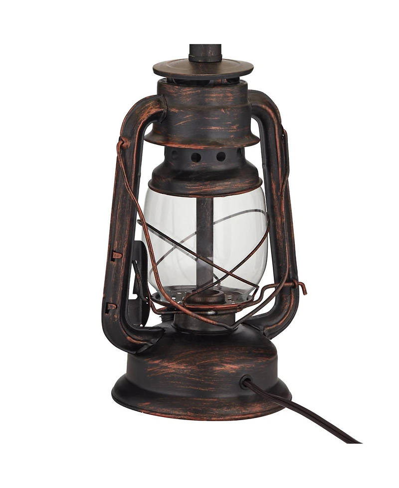 Murphy Rustic Industrial Accent Table Lamp Miner Lantern 23" High Red Bronze Clear Glass Oatmeal Fabric Drum Shade for Living Room Bedroom House Bedsi