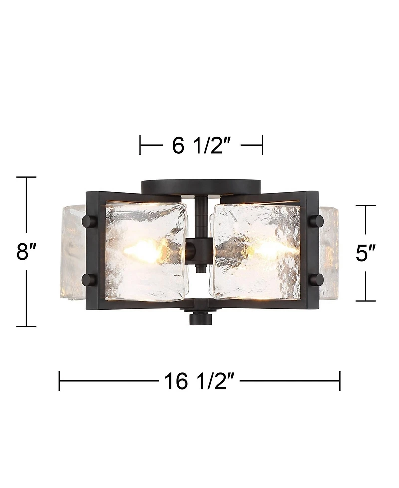 Adri Modern Ceiling Light Flush Mount Fixture 4-Light 16.50" Wide Black Metal Curved Textured Glass Panels for Bedroom Kitchen Living Room Family