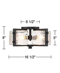 Adri Modern Ceiling Light Flush Mount Fixture 4-Light 16.50" Wide Black Metal Curved Textured Glass Panels for Bedroom Kitchen Living Room Family