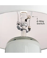 Roxanne Modern Coastal Table Lamp with Nightlight Led 25" High Blue Art Glass Column White Drum Shade Decor for Living Room Bedroom House Bedside Home