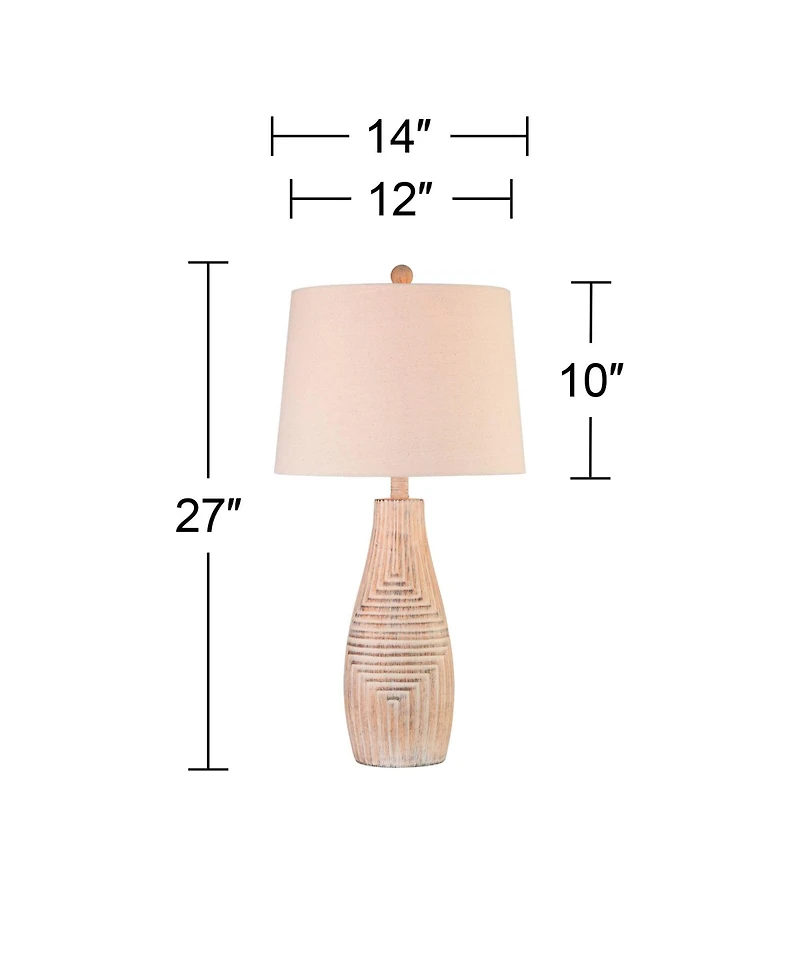 John Timberland Southwest Rustic Table Lamp 27" Tall Faux Light Wood Oatmeal Fabric Drum Shade for Living Room Bedroom Bedside Nightstand