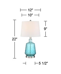 360 Lighting Ronald Modern Coastal Accent Table Lamp 22" High Blue Textured Glass Nickel Pole White Drum Shade for Bedroom Living Room Nightstand