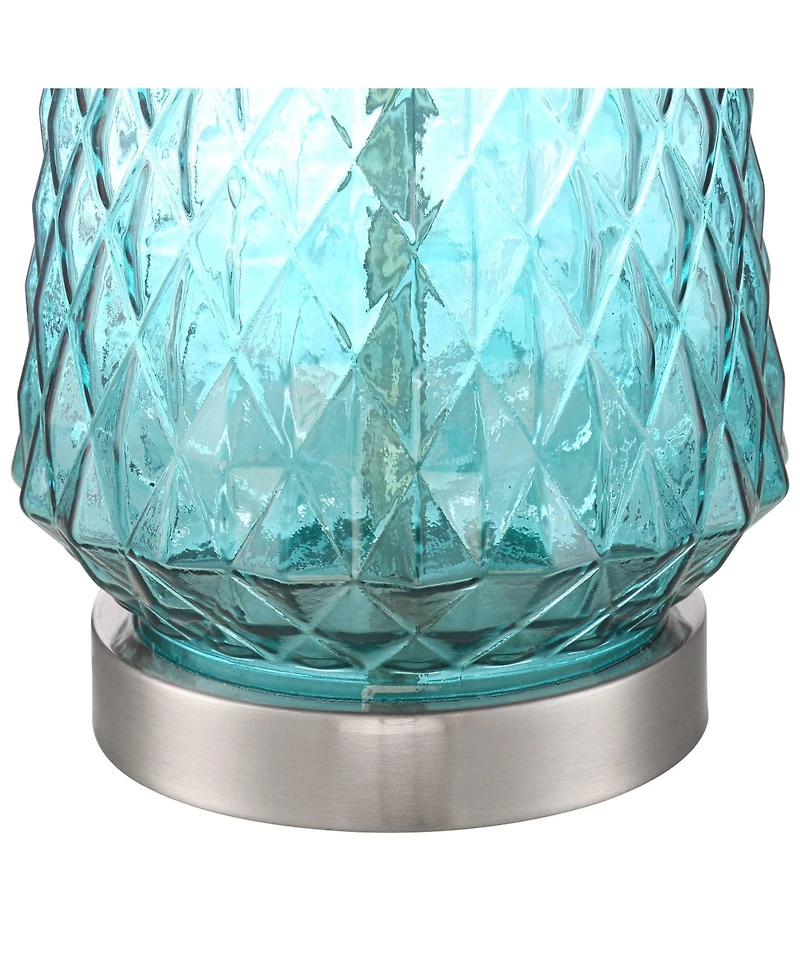 360 Lighting Ronald Modern Coastal Accent Table Lamp 22" High Blue Textured Glass Nickel Pole White Drum Shade for Bedroom Living Room Nightstand
