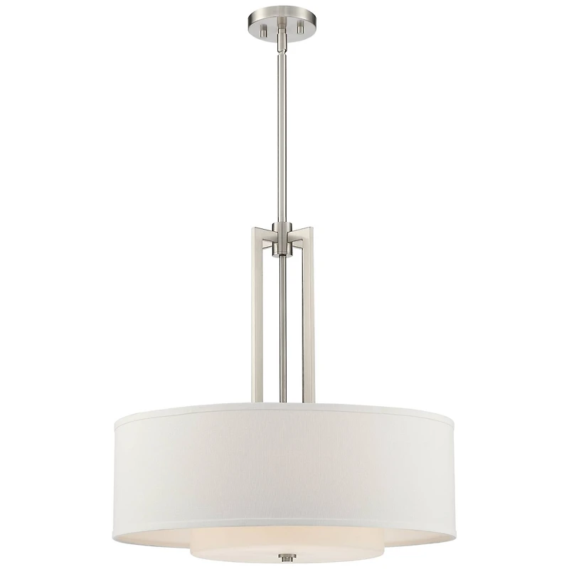 Adriana Brushed Nickel Finish Pendant Light 24" Wide Modern Glass Off White Linen Drum Shade 4-Light Fixture for Dining Room House Bedroom Kitche