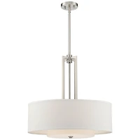 Adriana Brushed Nickel Finish Pendant Light 24" Wide Modern Glass Off White Linen Drum Shade 4-Light Fixture for Dining Room House Bedroom Kitche