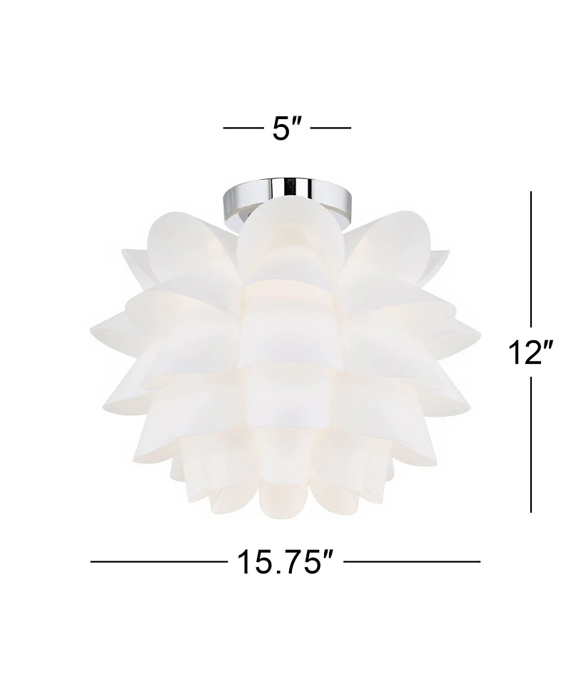 Possini Euro Design Modern Ceiling Light Semi Flush Mount Fixture 15 3/4" Wide White Flower for Bedroom Kitchen Living Room Hallway Bathroom Hous