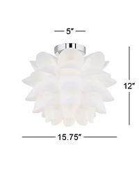 Possini Euro Design Modern Ceiling Light Semi Flush Mount Fixture 15 3/4" Wide White Flower for Bedroom Kitchen Living Room Hallway Bathroom Hous