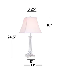 Vienna Full Spectrum Traditional Table Lamp 25" High Crystal Glass Column White Square Bell Shade for Living Room Family Bedroom Bedside