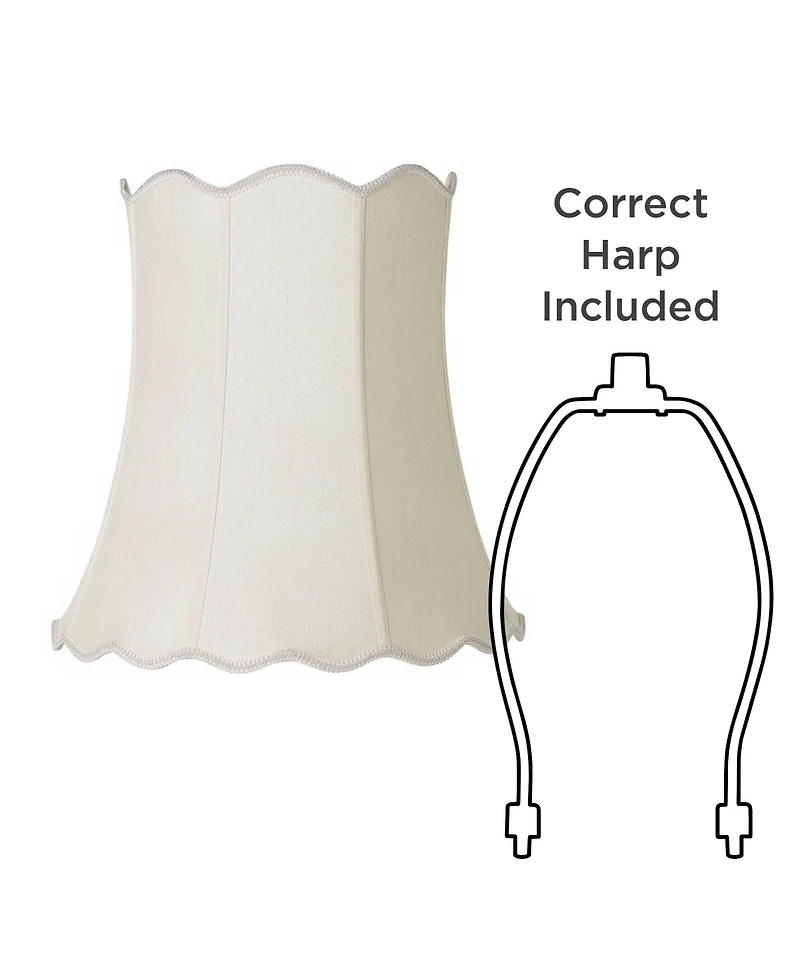 Imperial Shade Creme Large Scallop Bell Lamp Shade 14" Top x 20" Bottom x 20" Slant x 19.75 High (Spider) Replacement with Harp and Fin