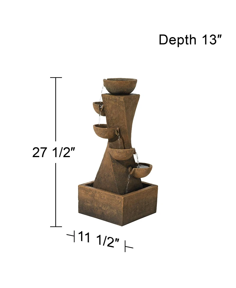 Cascading Bowls 27 1/2" High Large Modern Zen Indoor Outdoor Decor Faux Stone Floor Fountain with Light Led