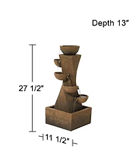 Cascading Bowls 27 1/2" High Large Modern Zen Indoor Outdoor Decor Faux Stone Floor Fountain with Light Led