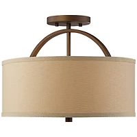 Possini Euro Design Halsted Modern Ceiling Light Semi Flush Mount Fixture 15" Wide Brushed Bronze 2-Light Oatmeal Linen Drum for Bedroom Living R