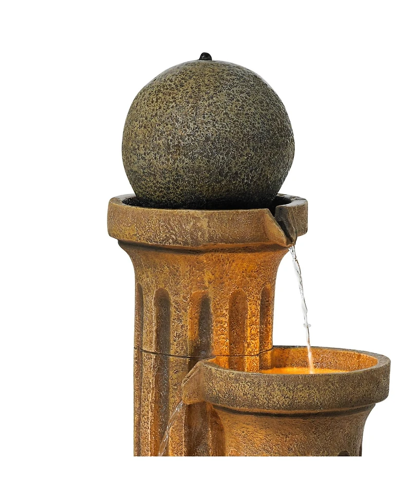 Sphere Jugs and Columns 50" High Large Rustic Indoor Outdoor Decor Faux Stone Floor Fountain with Light Led