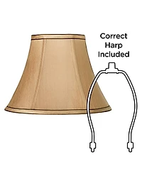 Springcrest Tan Small Bell Lamp Shade and Brown Trim 6" Top x 12" Bottom x 9" High (Spider) Replacement with Harp and Finial