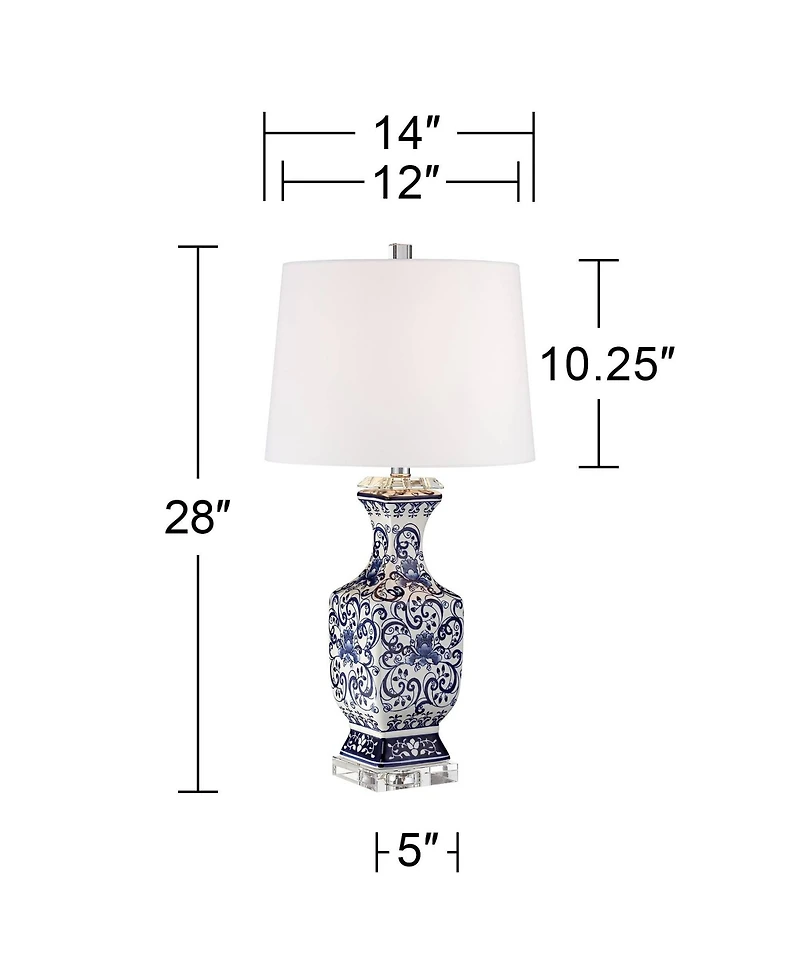 Iris Vintage like Asian Chinese Style Table Lamp 28" Tall Porcelain Blue Floral Jar Geneva White Drum Shade Decor for Living Room Bedroom House B