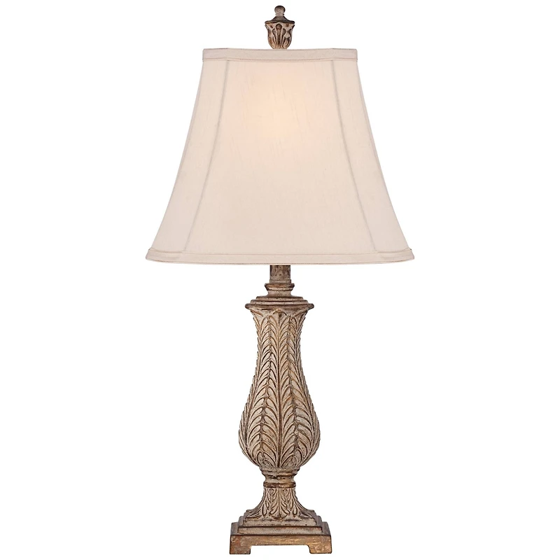 Traditional Country Cottage Table Lamp 25" High Antique Gold Leaves Petite Vase Off White Rectangular Shade Decor for Living Room Bedroom House Bedsid