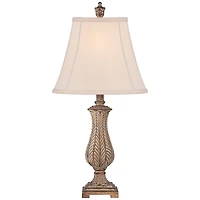 Traditional Country Cottage Table Lamp 25" High Antique Gold Leaves Petite Vase Off White Rectangular Shade Decor for Living Room Bedroom House Bedsid