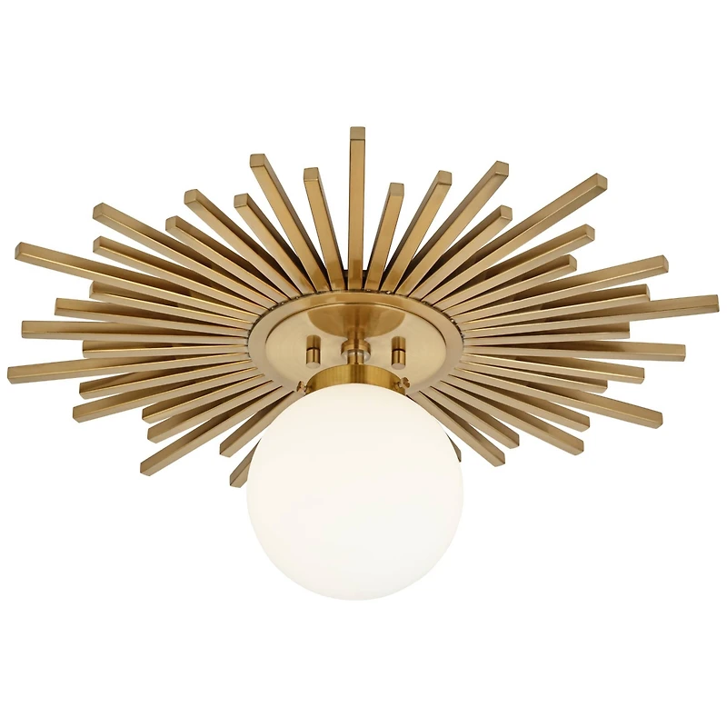 Possini Euro Design Hazel Modern Ceiling Light Semi Flush Mount Fixture 24" Wide Warm Brass White Globe Shade for Bedroom Kitchen Living Room Hal