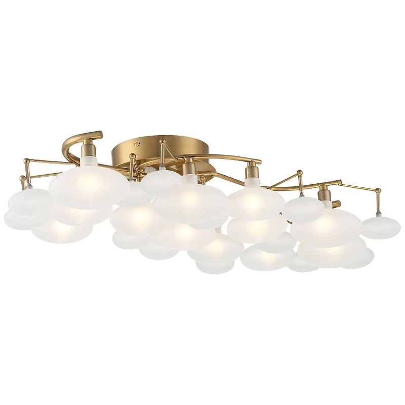 Possini Euro Design Lilypad Modern Ceiling Light Semi Flush Mount Fixture 30 1/4" Wide Warm Brass 12-Light Frosted Glass Shade for Bedroom Living