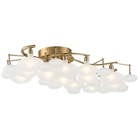 Possini Euro Design Lilypad Modern Ceiling Light Semi Flush Mount Fixture 30 1/4" Wide Warm Brass 12-Light Frosted Glass Shade for Bedroom Living