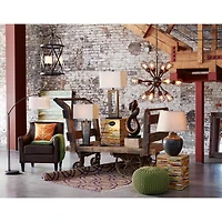 Franklin Iron Works Zion Rustic Table Lamp 30" Tall Tapered Natural Slate Bronze Metal Rectangular Shade for Bedroom Living Room Bedside Nightsta