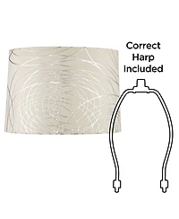 Springcrest Cream with Silver Circles Medium Drum Lamp Shade 15" Top x 16" Bottom x 11" High (Spider) Replacement with Harp and Finial