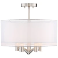 Possini Euro Design Modern Ceiling Light Semi Flush Mount Fixture Brushed Nickel 18" Wide Sheer Silver Double Drum Bedroom Kitchen
