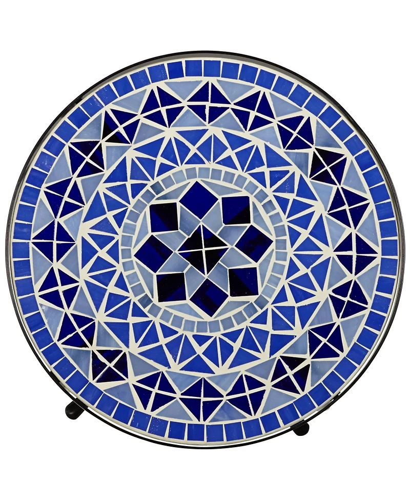 Cobalt Modern Black Metal Round Outdoor Accent Side Table 14" Wide Light Blue Mosaic Tile Tabletop Gracefully Curved Legs for Spaces Porch Patio Home