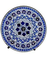 Cobalt Modern Black Metal Round Outdoor Accent Side Table 14" Wide Light Blue Mosaic Tile Tabletop Gracefully Curved Legs for Spaces Porch Patio Home