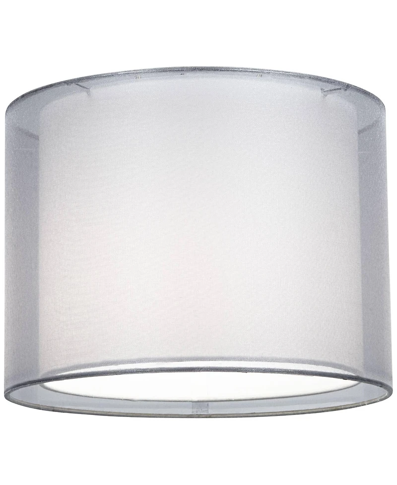 Springcrest Silver and White Double Sheer Small Drum Lamp Shade 12" Top x 12" Bottom x 9" High (Spider) Replacement with Harp and Finia