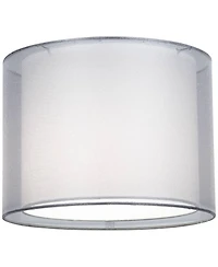 Springcrest Silver and White Double Sheer Small Drum Lamp Shade 12" Top x 12" Bottom x 9" High (Spider) Replacement with Harp and Finia