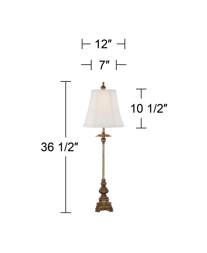 Regency Hill Juliette Traditional Buffet Table Lamps 36 1/2" Tall Set of 2 Antique Gold Ornate Base White Bell Shade for Bedroom Living Room Beds